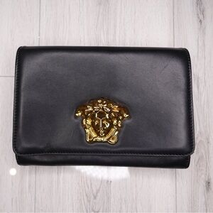 Versace Black Clutch with Gold Medusa